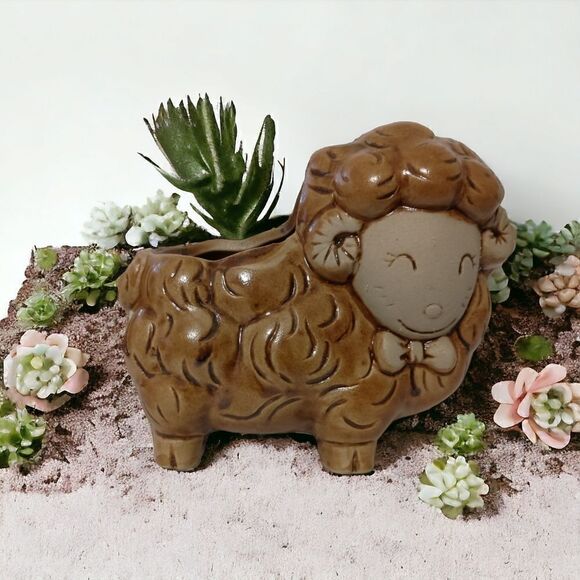 Sheep Ram Planter Small Air Plants Succulents Ceramic Farmhouse Rustic Shabby. - Picture 1 of 16